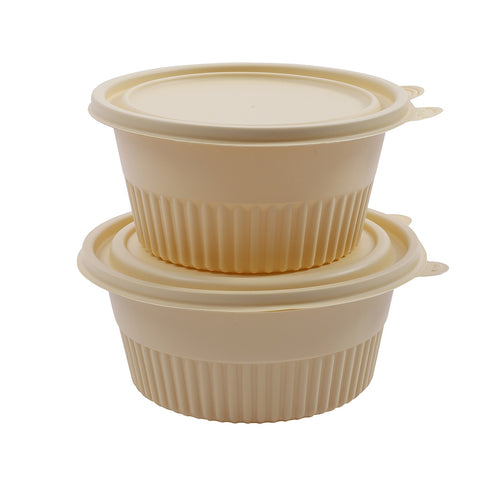 100PCS Corn Starch Food Containers with Lids Round Takeaway Boxes 750mL