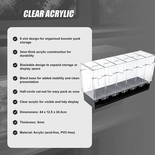 6 Slot Booster Pack Dispenser Acrylic Stackable Black Base