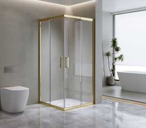Adjustable 1100x1100mm Sliding Door Glass Shower Screen in Gold with Shower Handle Style 1 - Gold
