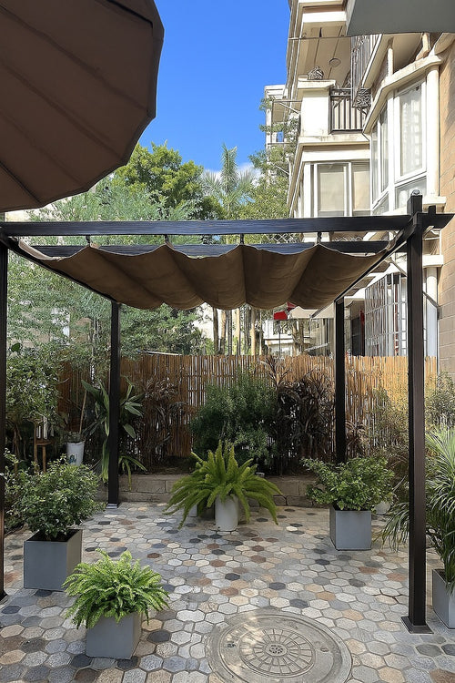3x4M Aluminium Retractable Pergola Marquee with Slanted Roof – Garden Patio Canopy