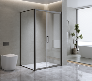 Adjustable 1400x1010mm Single Door Sliding Glass Shower Screen with Shower Handle Style 1 - Black