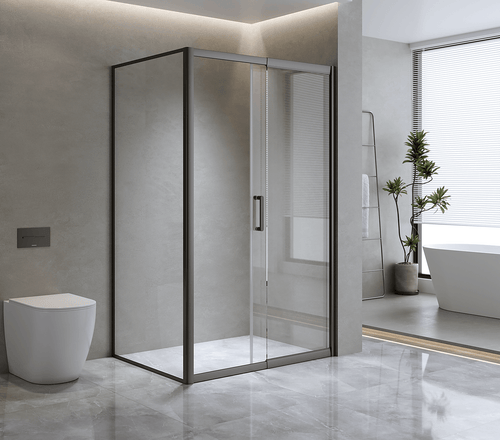 150mm Adjustable (2000x1010mm) Single Door Sliding Glass Shower Screen with Shower Handle Style 1 - Black