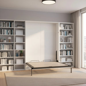 Double Wall Bed in White Gloss – Space Saving Murphy Bed Kit with Silver Door Handle