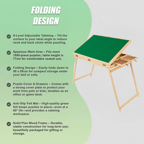 1500-Piece Jigsaw Puzzle Table with Folding Legs – Portable Puzzle Storage & Sorting Board