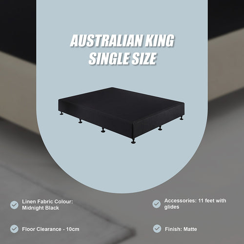 King Single Slatted Ensemble Bed Base - Midnight Black Linen Breathable Cover