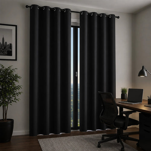 Black 2X Blockout Curtains – Blackout Window Draperies Pair with Eyelets for Bedroom 132x274cm