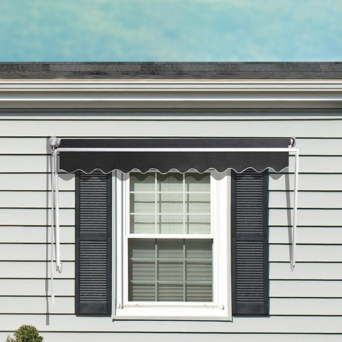 Retractable Fixed Pivot Arm Window Awning Patio Garden Blinds 2.4m x 2.1m in Grey
