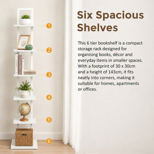 6 Tier Bookshelf Corner Bookcase Storage Rack