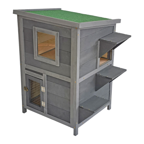 2-Story Wooden Cat House – Weatherproof Indoor/Outdoor Pet Shelter with Bitumen Roof