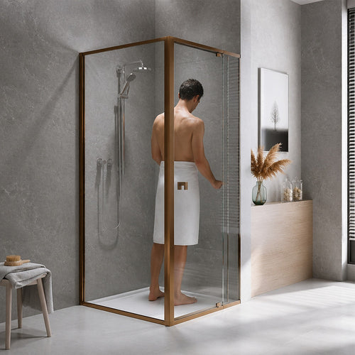 Semi-Frameless Shower Screen – Dust Brown, Front: (82~90)x195cm, Side: (98~101)x195cm