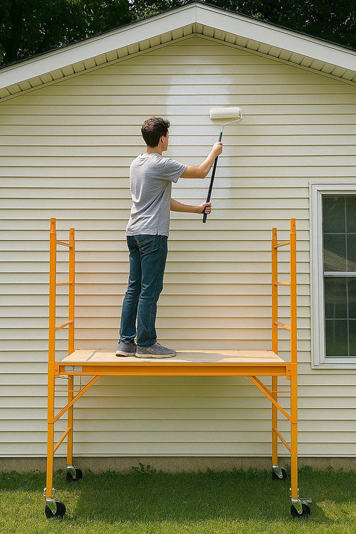 Mobile Scaffold Ladder - Yellow, Wheeled, 450kg Capacity