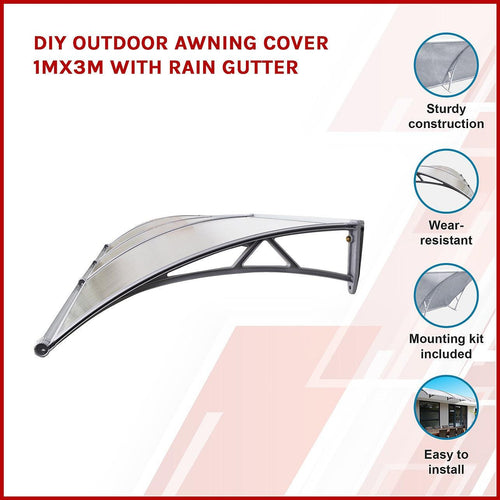 DIY Outdoor Awning Cover with Rain Gutter - 1 x 3m