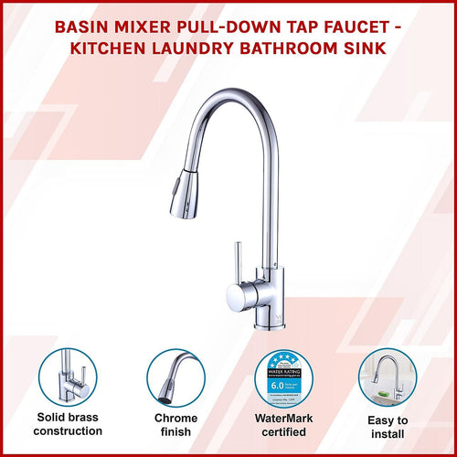  Basin Mixer Pull-Down Tap Faucet -Kitchen Laundry Bathroom Sink in Chrome