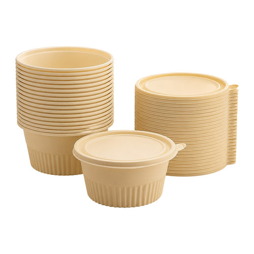 100PCS Corn Starch Food Containers with Lids Round Takeaway Boxes 750mL