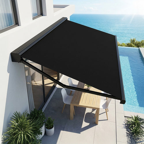 Heavy Duty Full Cassette Retractable Awning: Motorised 5.5x3m Black Sunshade