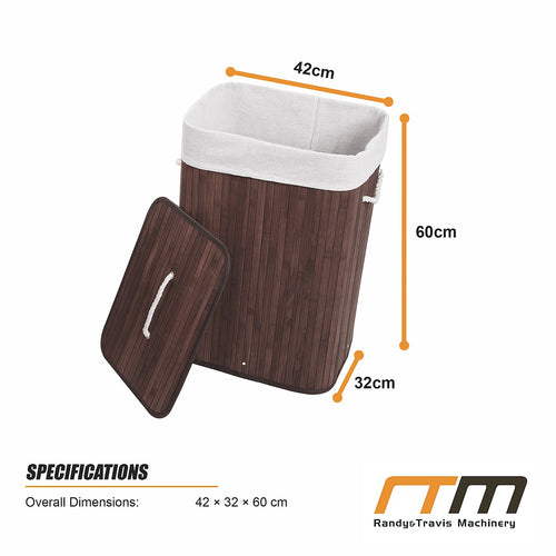 72L Wood Bamboo Laundry Hamper with Lid & Removable Liner Bag