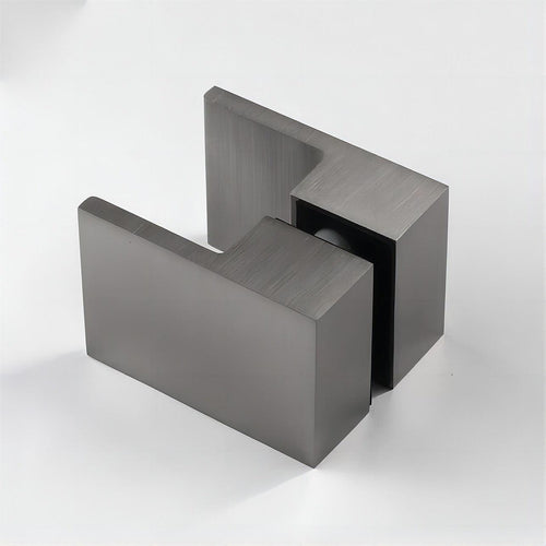 110cm Wall to Wall Frameless Shower Screen with Gunmetal Brackets and Brass Hinges, Square Double Pull Handle