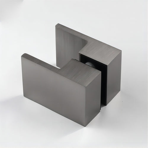 110x90cm Corner Frameless Shower Screen with Gunmetal Wall U-Brackets and Brass Hinges, Square Double Pull Handle