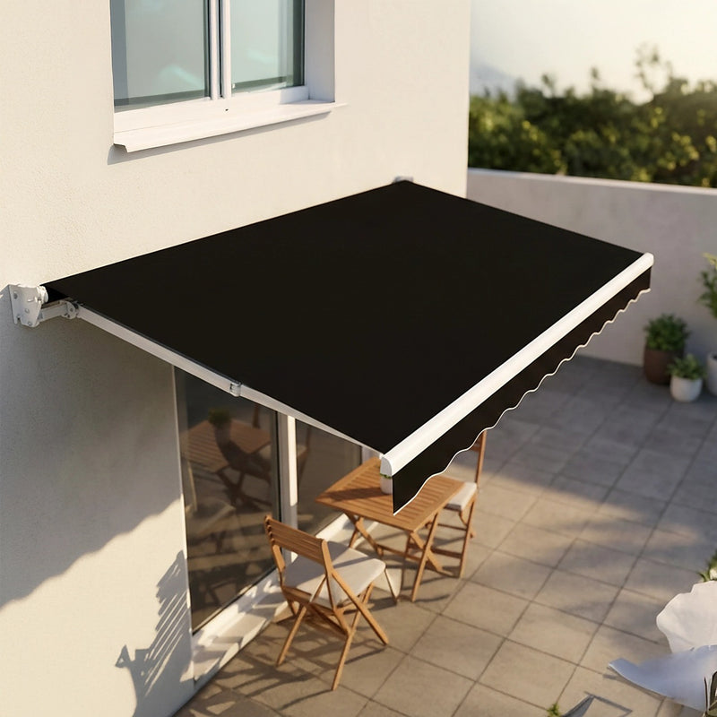 Automatic Retractable Awning 5.0x3.0m - Black Outdoor Wall Sunshade ...
