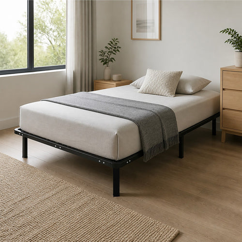Metal Bed Frame for King Single Mattress – Black Powder-Coated Steel Base