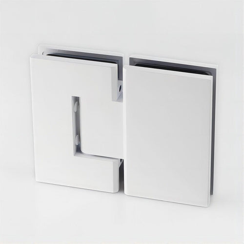 110cm Wall to Wall Frameless Shower Screen with White Channel and Brass Hinges , Square Double Pull Handle
