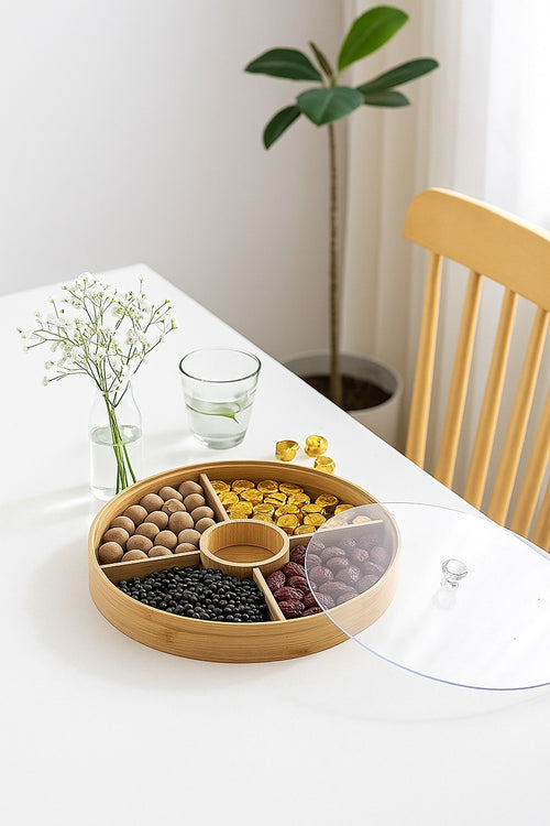 Round Bamboo Snack Serving Tray – Eco-Friendly Platter for Fruit, Cheese & Appetisers