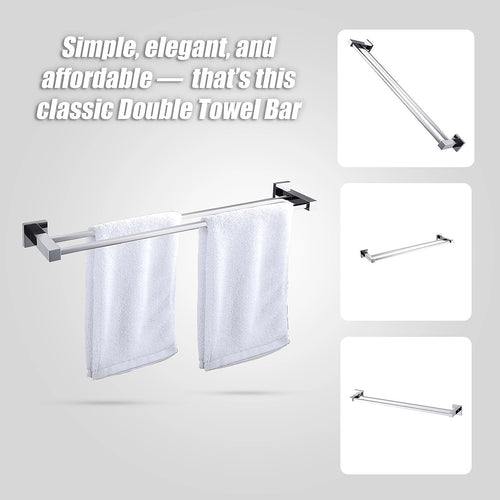Double Classic Chrome Towel Bar Rail Bathroom   