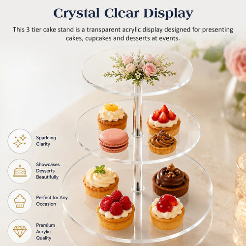 3 Tier Acrylic Cake Stand Set Round Dessert Display Stand