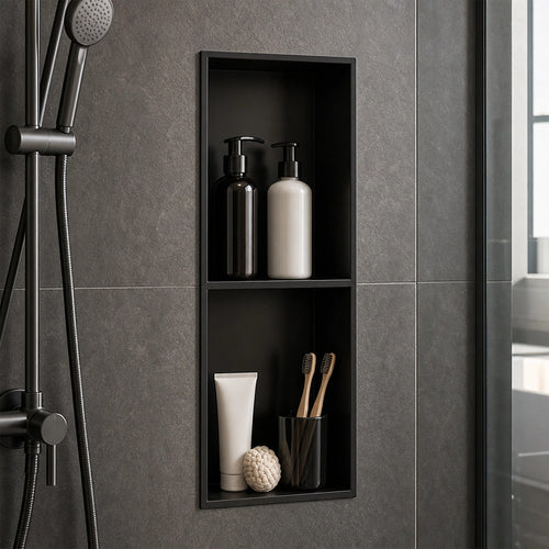 70cm Black Recessed Shower Niche Shelf 304 Stainless Steel No Tile Bathroom Wall Insert