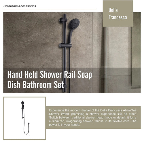 Black Hand Held Shower Rail Soap Dish Bathroom Set