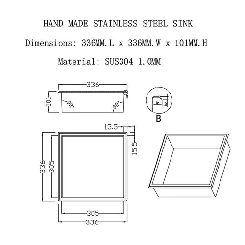 336 x 336 x 101mm Shower Niche Single Shelf Organizer No Tile Needed in Black Finish