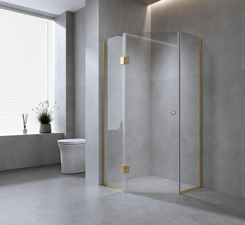 100cm Frameless Diamond Shower Screen with Black Channels and SS Hinges & Round Handle