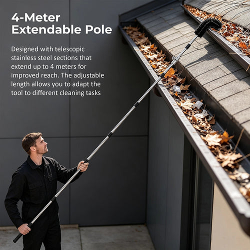 4M Telescopic Gutter Cleaning Tool Kit with Brush, Rake & Pole