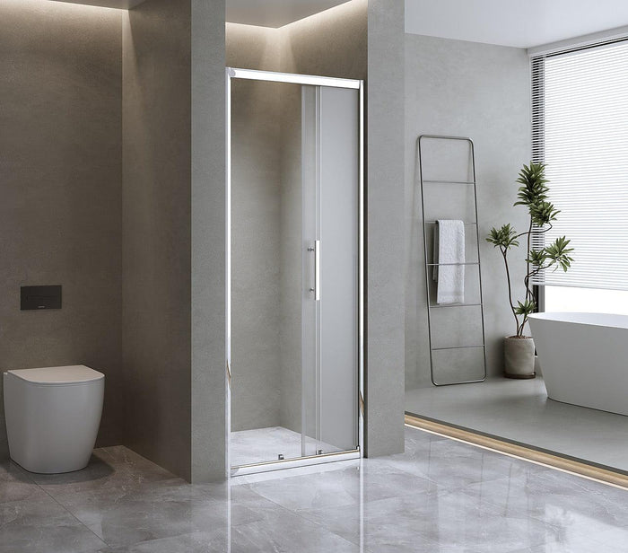 Adjustable Contemporary Chrome Wall to Wall Sliding Shower Screen - 112-116cm