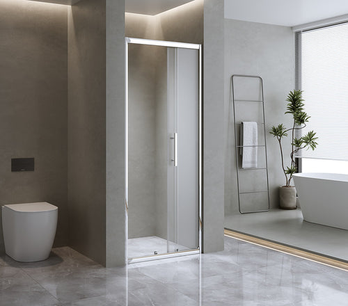 Adjustable Contemporary Chrome Wall to Wall Sliding Shower Screen – 116-120cm - Shower Handle Style 2 - Chrome
