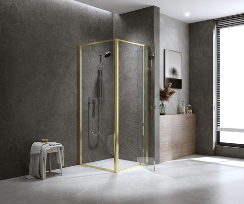 Adjustable Semi Frameless Shower Screen Front: (82~90)x195cm with Gold Hardware and Side: (98~101)x195cm