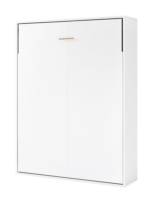 Double Wall Bed in White Gloss – Space Saving Murphy Bed Kit with Silver Door Handle