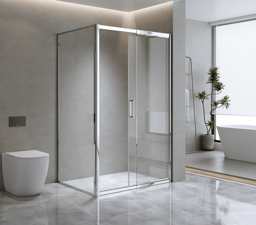 Adjustable 1400x920mm Single Door Sliding Glass Shower Screen with Shower Handle Style 3 - Chrome