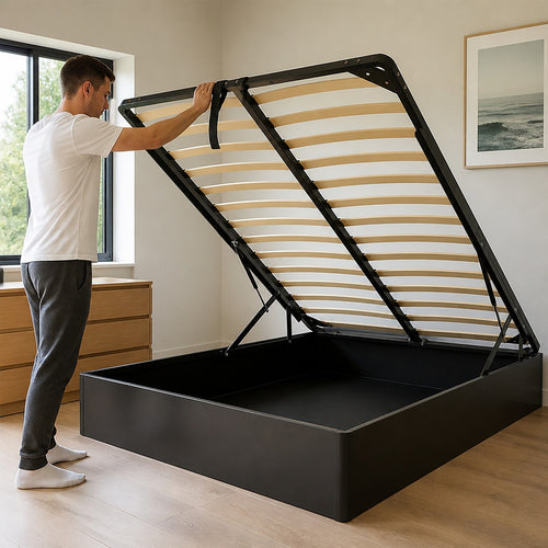 Gas Lift Bed Mechanism – Queen Bed Frame with Wooden Slats