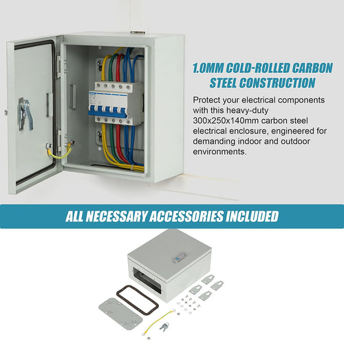 300x250x140mm Carbon Steel Electrical Enclosure Box IP65 Wall Mounted