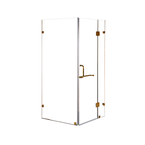 Frameless 10mm Glass Shower Screen 90 x 80cm GOLD Hinges/Brackets and ROUND Handle