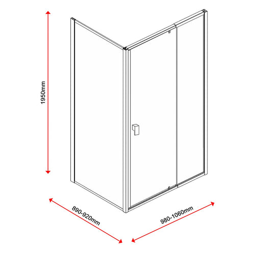 Adjustable Semi Frameless Shower Screen Front: (98~106)x195cm with Gold Hardware and Side: (89~92)x195cm