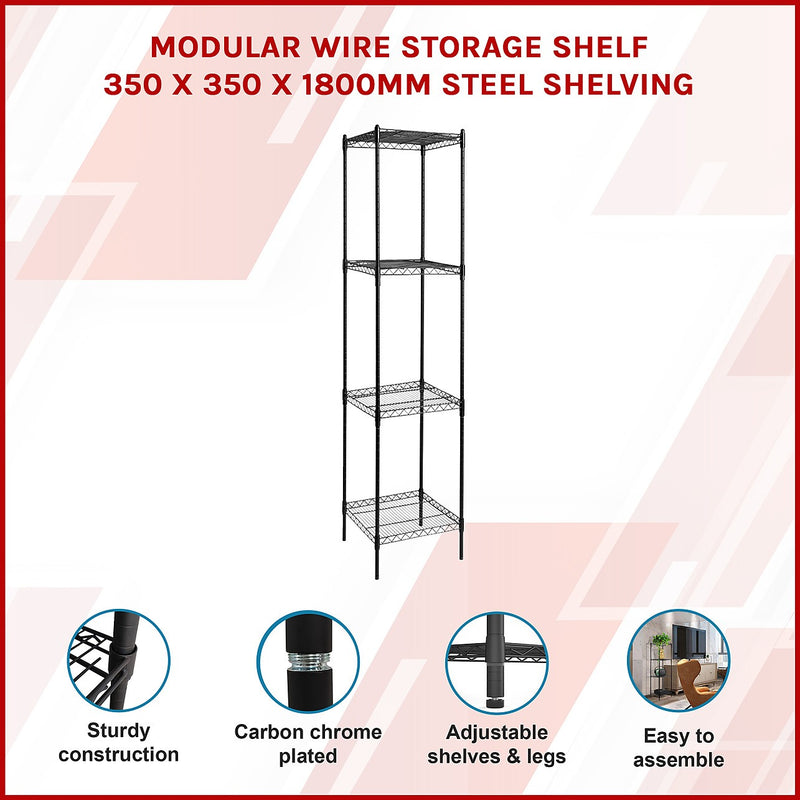 Black Modular Wire Storage 35x35cm Shelf with Fixed Legs | FactoryFast ...