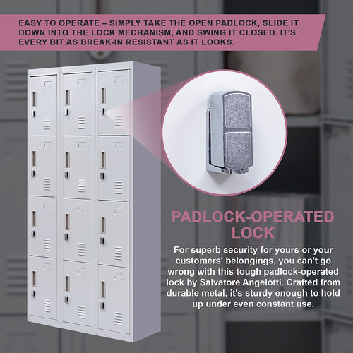 12-Door Locker – Grey with Padlock-operated | Secure Storage for Office, Gym or School Use