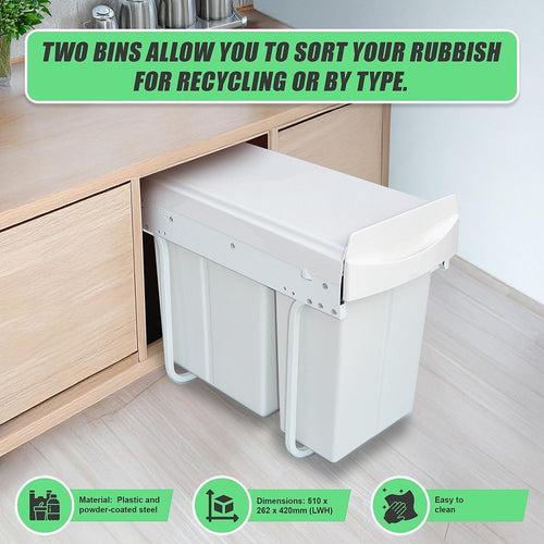 Kitchen Double Slide Pull Out Bin for Garbage Rubbish Waste 10L+20L