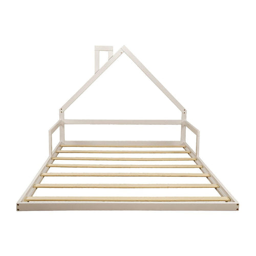 Pine Floor Bed House Frame in White for Kids and Toddlers - Double