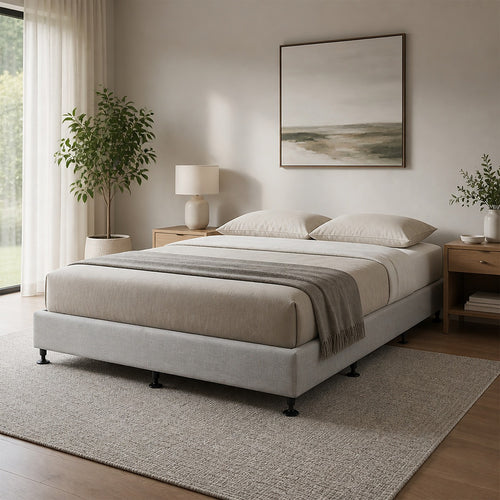King Slatted Ensemble Bed Base - Grey Linen Breathable Cover