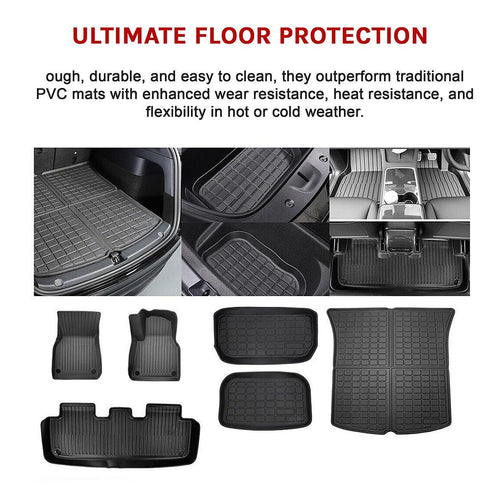 6 piece Tesla Model Y Floor Mats for Front and Rear Trunk Front Passenger and Driver Side