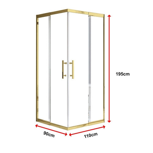 Adjustable 900x1100mm Sliding Door Glass Shower Screen in Gold with Shower Handle Style 2 - Gold