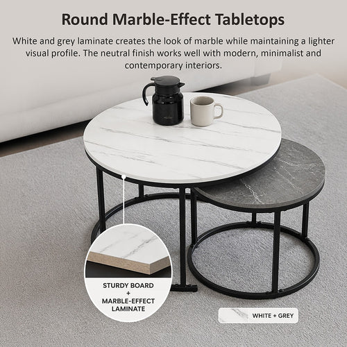 Marble Nesting Coffee Table – Set of 2 Round Modern Tables